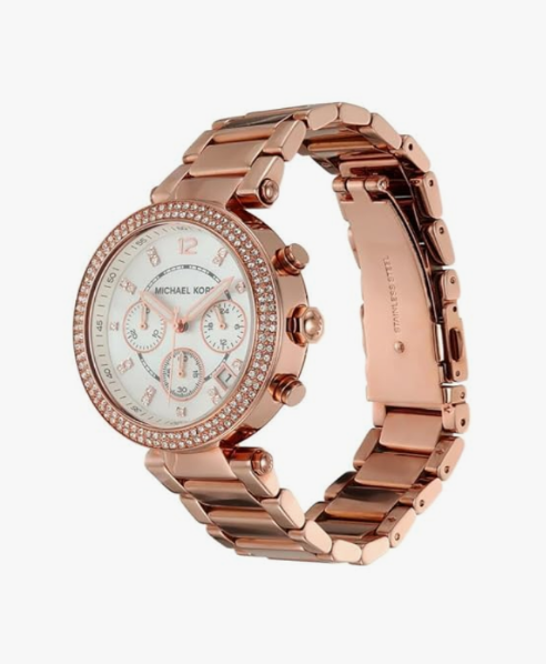 Michael Kors Parker Analog White Dial Gold Band Women's Stainless Steel Watch-MK5491